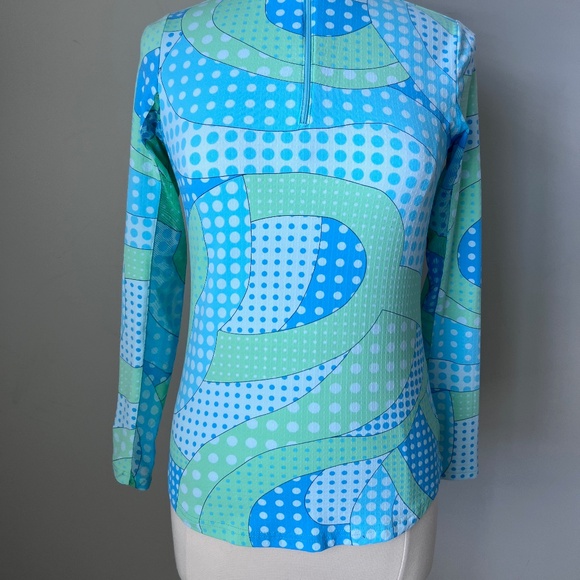 Ibkul Seafoam Green Dots Swirl Mock Neck Golf Sun Shirt Size Small - Picture 6 of 16